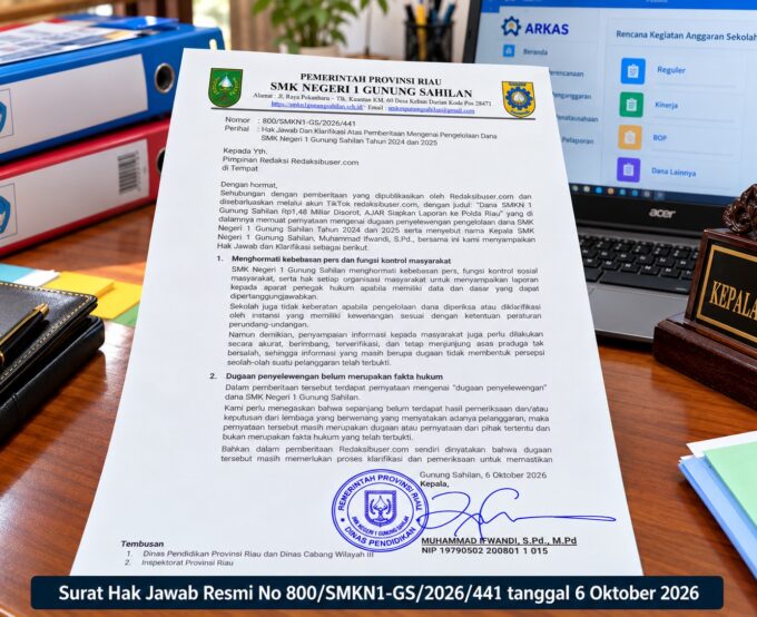 KLARIFIKASI RESMI: Hak Jawab SMKN 1 Gunung Sahilan Atas Pemberitaan Dana BOS 2024/2025